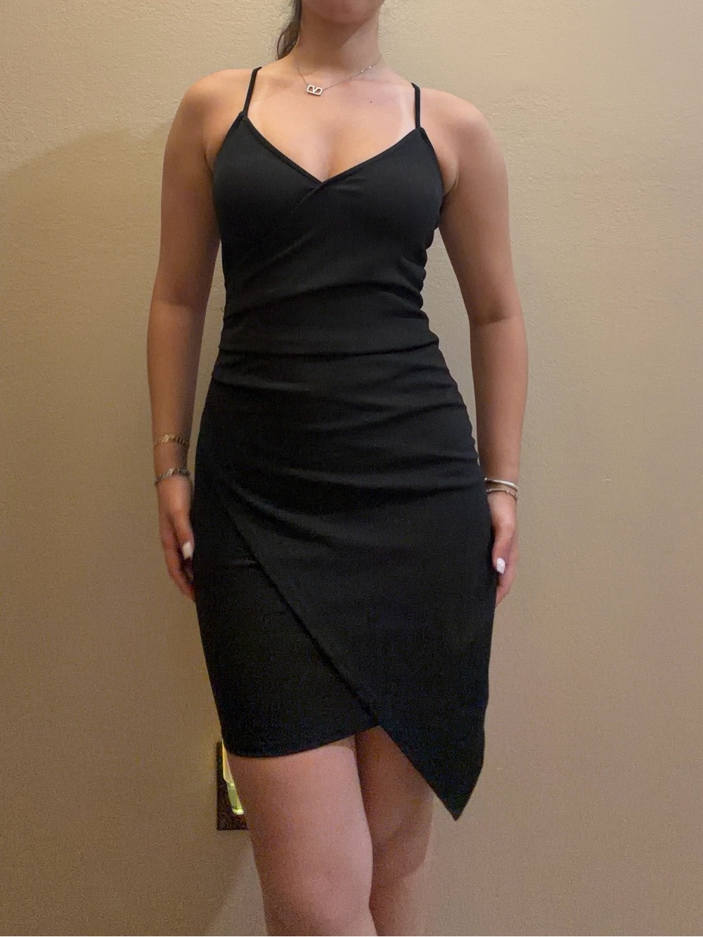 Black Spaghetti-Strap Wrap Hem Dress